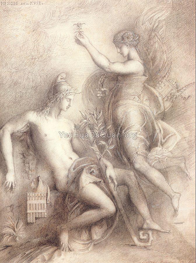 Hesiod and the Muse - 古斯塔夫·莫罗